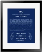 Yug name meaning gift print in deep blue with black matte frame