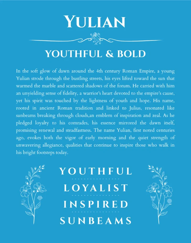 Yulian custom name art showing meaning and origin in blue