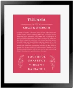 Yuliana custom name print for wall display in red with black matte frame