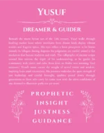 Yusuf personalized name print with origin and traits in pink
