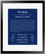 Yuvraj custom name meaning print in deep blue with black matte frame