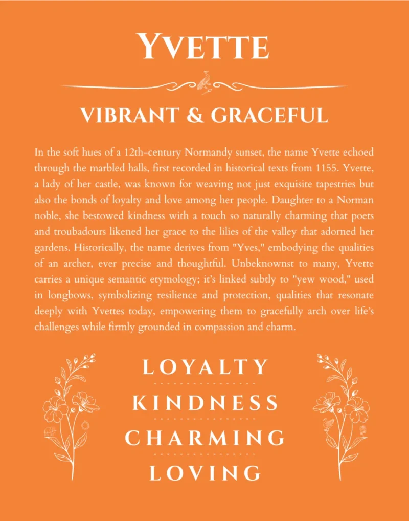 Yvette personalized wall art with the story of your name in orange