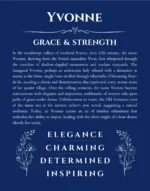Yvonne personalized name art with origin story in deep blue