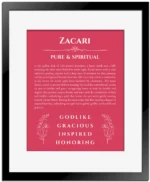 Zacari personalized name meaning print in red with black matte frame
