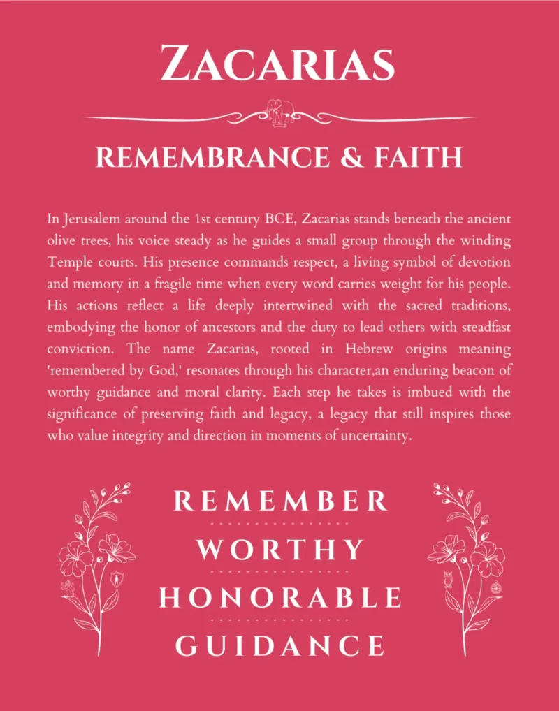 Zacarias personalized name print with origin and traits in red