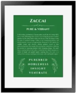 Zaccai name meaning gift print in dark green with black matte frame