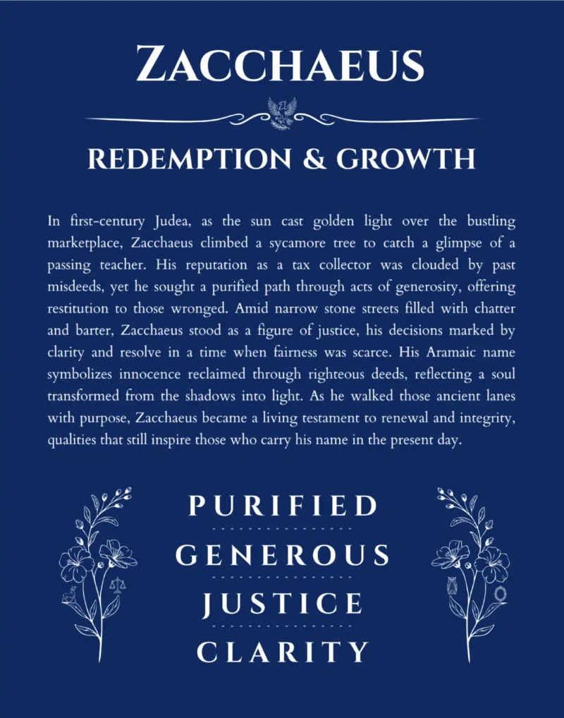 Zacchaeus name meaning gift print in deep blue