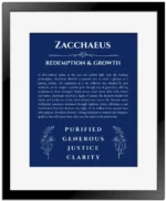 Zacchaeus name meaning gift print in deep blue with black matte frame