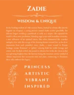 Zadie personalized name print with origin and traits in orange