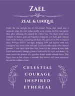 Zael name origin print with meaning and traits in purple