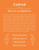 Zainab name origin print with meaning and traits in orange