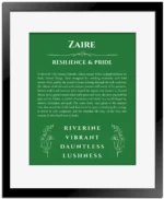 Zaire personalized wall art with the story of your name in dark green with black matte frame