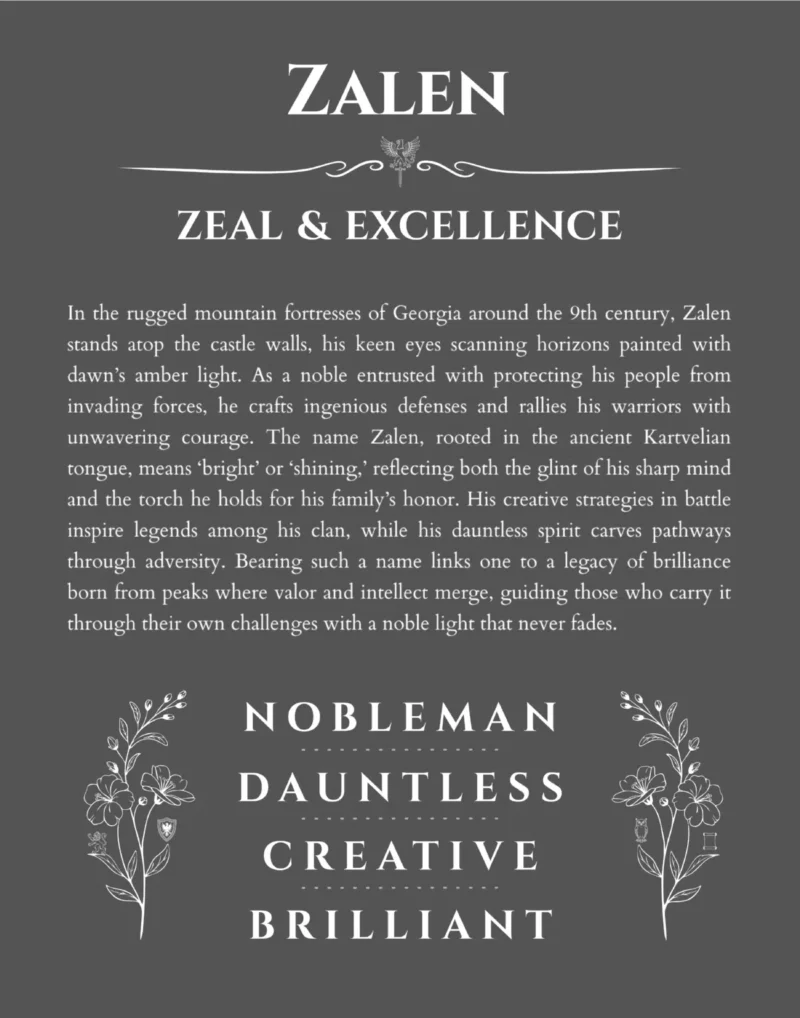 Zalen name meaning wall art by Get Your Story in gray