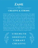 Zane custom name meaning print in blue