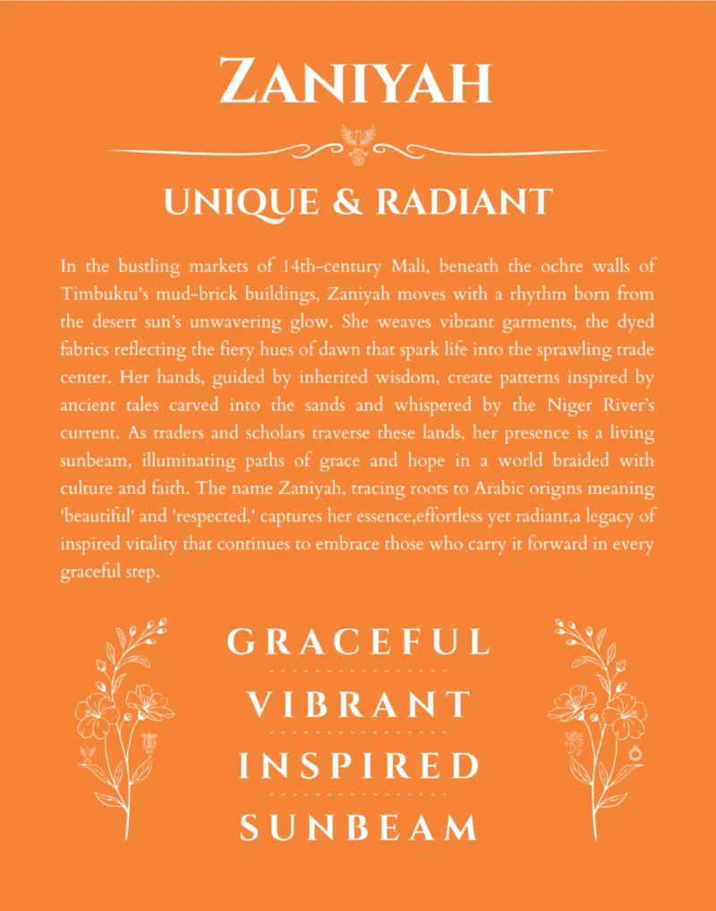 Zaniyah personalized wall art with the story of your name in orange