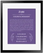 Zari custom name print for wall display in purple with black matte frame
