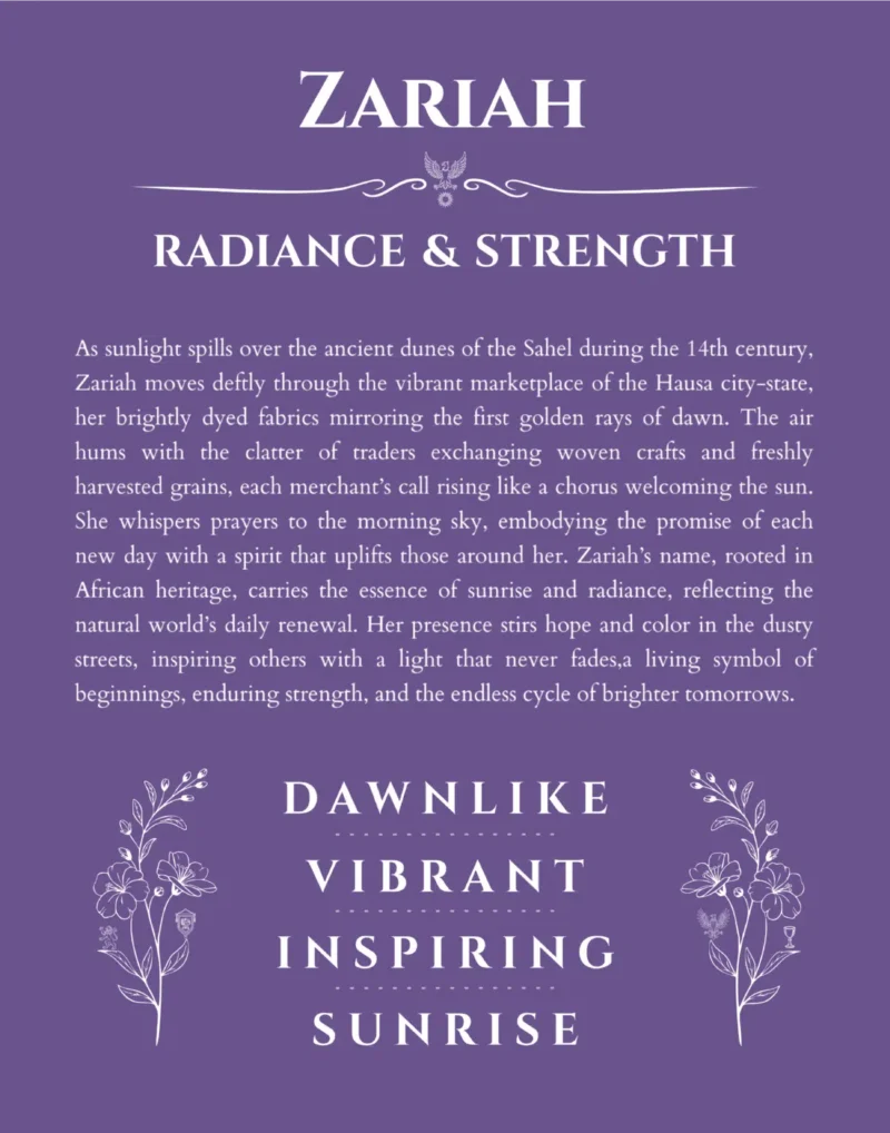 Zariah name meaning gift print in purple