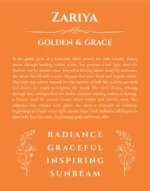 Zariya custom name art showing meaning and origin in orange