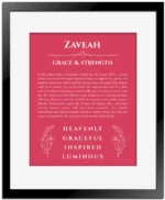 Zaveah name meaning wall art by Get Your Story in red with black matte frame