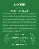 Zavier custom name print for wall display in dark green