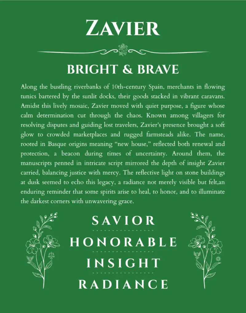 Zavier custom name print for wall display in dark green