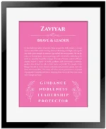Zaviyar name meaning wall art by Get Your Story in pink with black matte frame