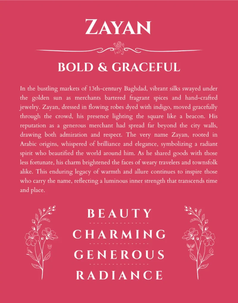 Zayan custom name meaning print in red