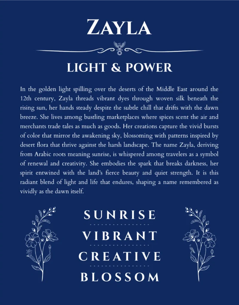 Zayla personalized name art with origin story in deep blue