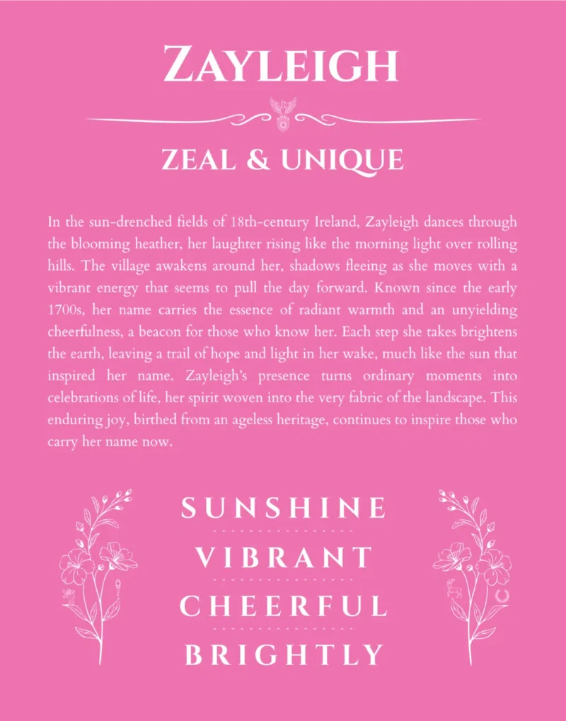 Zayleigh name meaning wall art by Get Your Story in pink