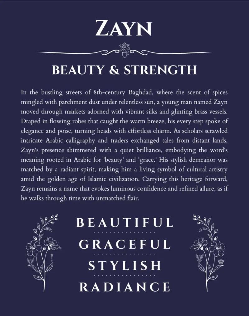 Zayn name meaning gift print in navy blue