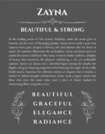 Zayna personalized name art with origin story in gray