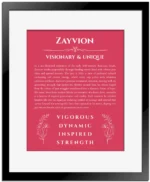 Zayvion custom name print for wall display in red with black matte frame