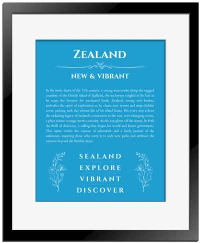 Zealand name meaning wall art by Get Your Story in blue with black matte frame