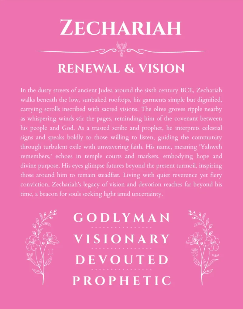Zechariah custom name art showing meaning and origin in pink
