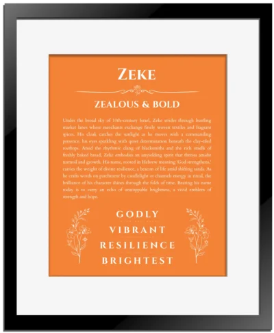 Zeke custom name print for wall display in orange with black matte frame