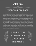 Zelda personalized name art with origin story in gray