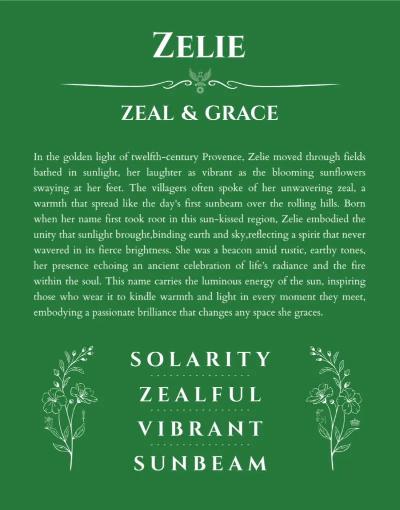 Zelie name meaning gift print in dark green