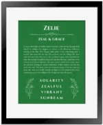 Zelie name meaning gift print in dark green with black matte frame