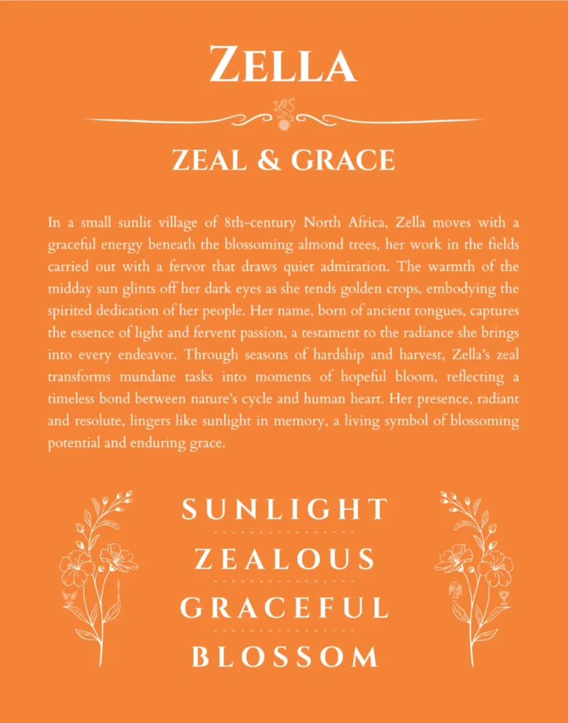 Zella name meaning gift print in orange