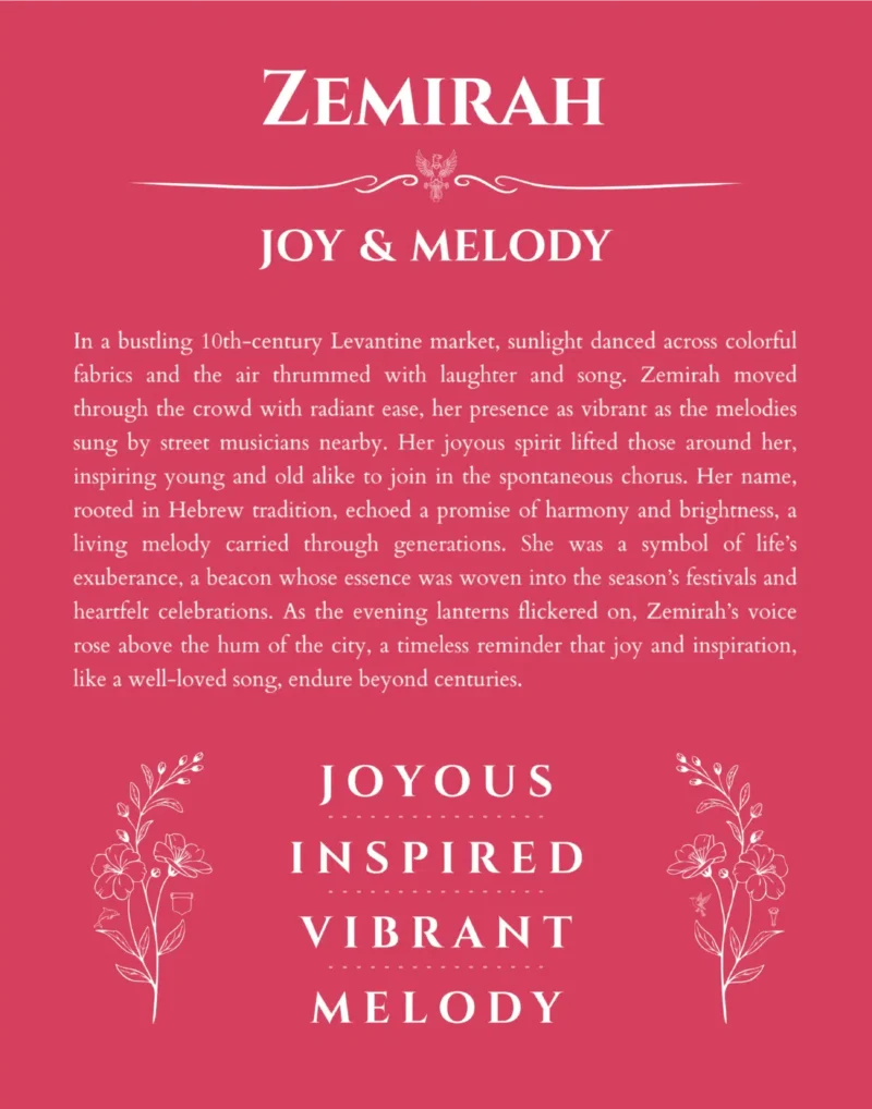 Zemirah personalized wall art with the story of your name in red