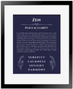 Zen custom name print for wall display in navy blue with black matte frame