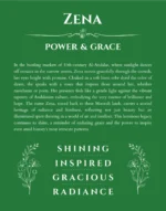 Zena name origin print with meaning and traits in dark green