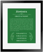 Zendaya name meaning gift print in dark green with black matte frame