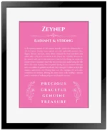 Zeynep custom name print for wall display in pink with black matte frame
