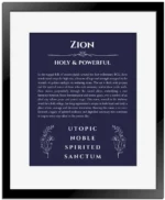 Zion name meaning wall art by Get Your Story in navy blue with black matte frame