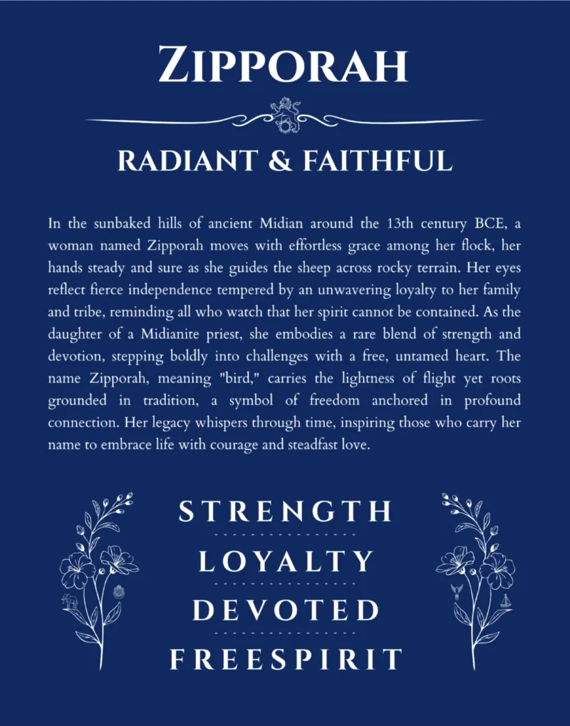 Zipporah name meaning gift print in deep blue