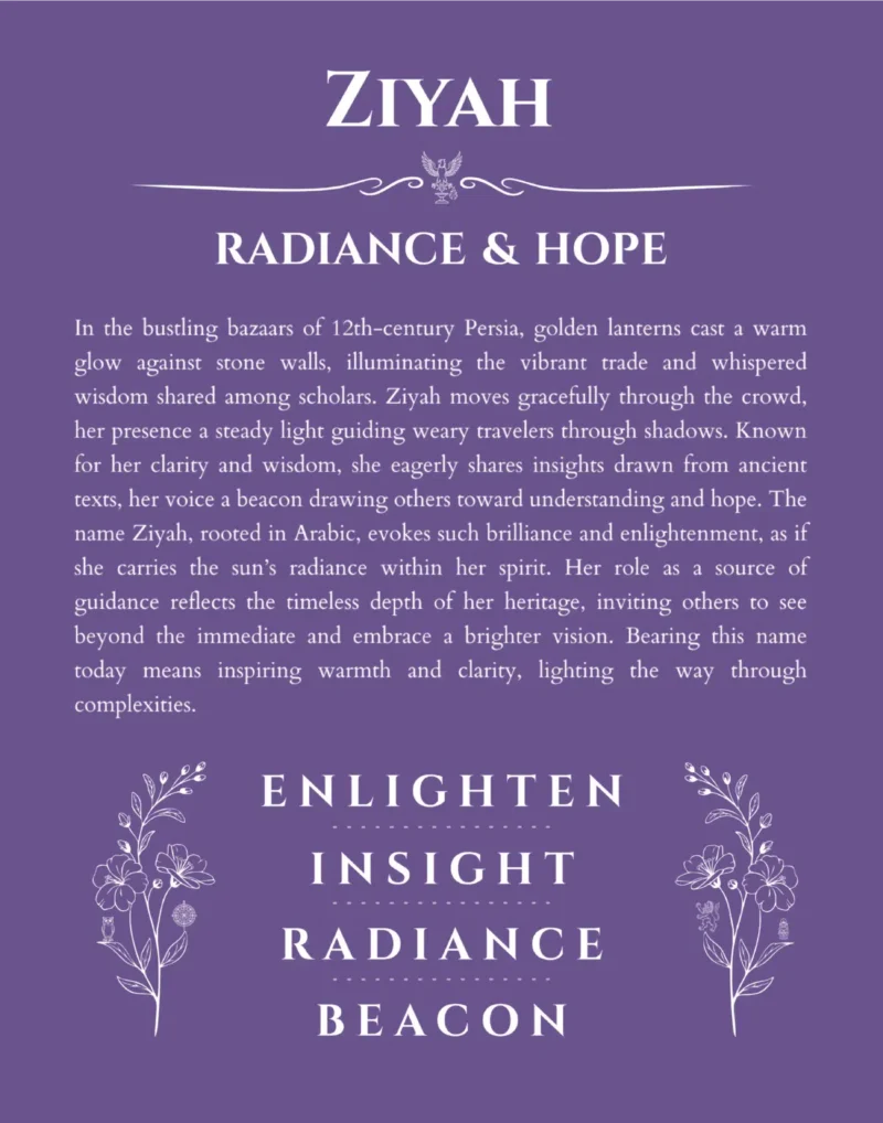 Ziyah custom name meaning print in purple