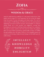 Zofia name origin print with meaning and traits in red