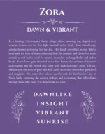 Zora personalized name art with origin story in purple