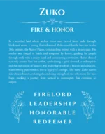 Zuko personalized name print with origin and traits in blue